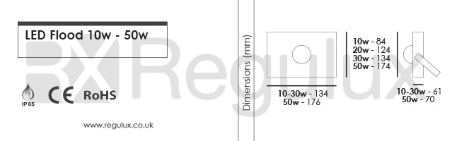 FLLEDS. 10w - 50w LED Floodlights. Dimensions