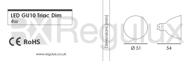 LGD5. 5w LED GU10 Triac Dimmable lamp dimensions
