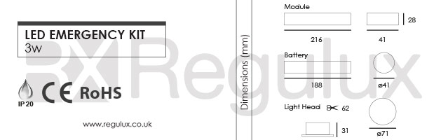EMLED-3w. LED Recessed Emergency Downlight. 3W. Dimensions