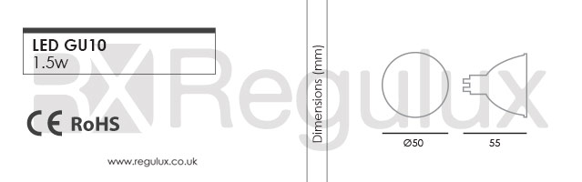 LEDGU10. LED GU10 15 LEDs 1.5w Lamp Dimensions
