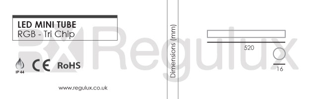 LED Tube. TriChip. 24v. RGB Dimensions