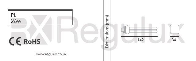 26w PLG Lamp. 2 Pin. 4 Pin Dimensions