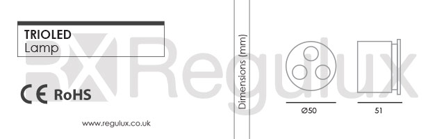TRIOLED. 3 X 1w High Powered Module. White LED Dimensions